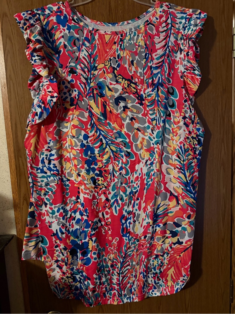 Women’s Coral Multi-Color Flutter Sleeve Top
